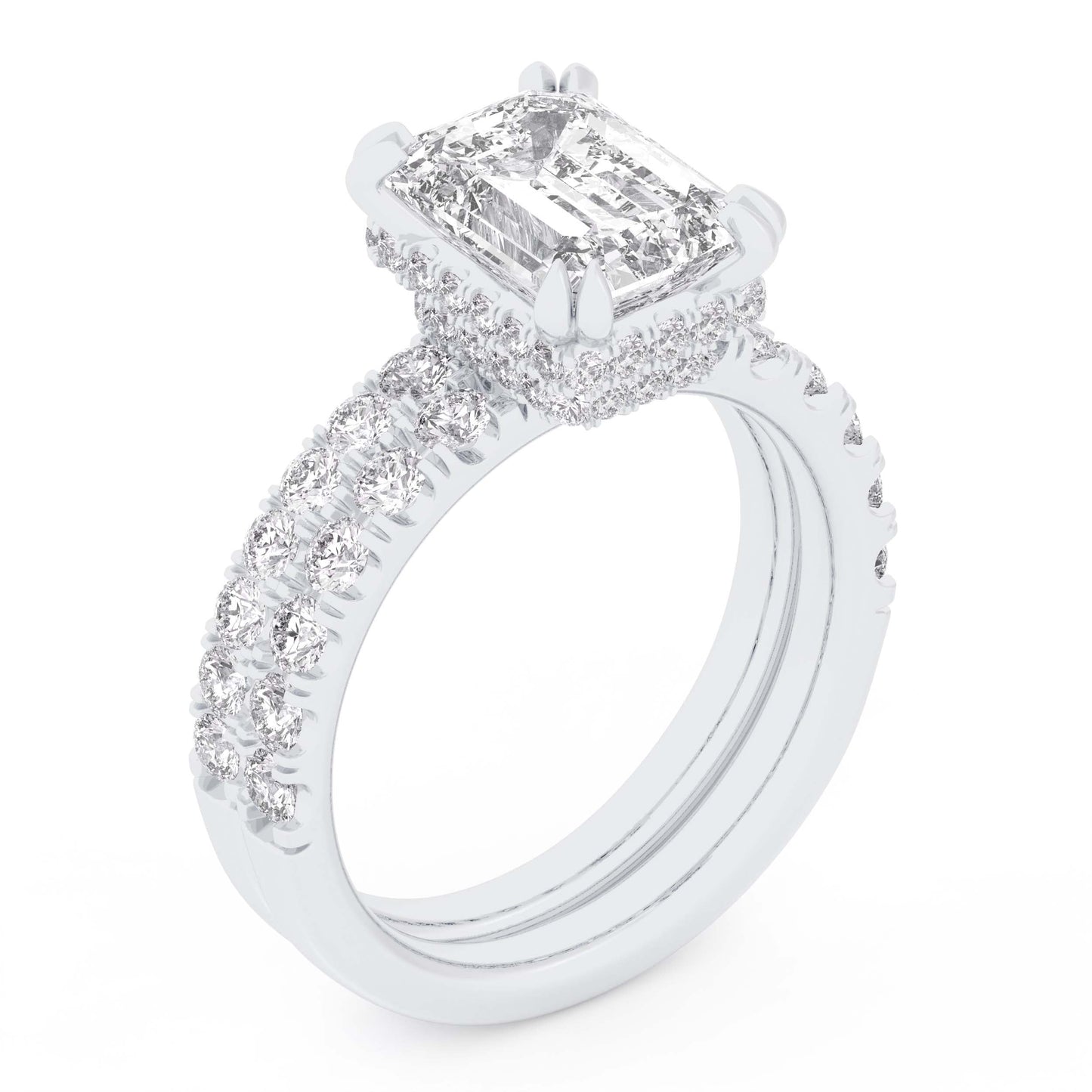 14K 4.46CT Certified Lab Grown Diamond Bridal Set Double Hidden Halo