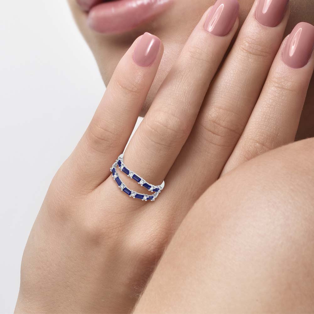 14K 0.58CT Natural Sapphire Ring Guard With 0.25CT Lab Grown Diamonds