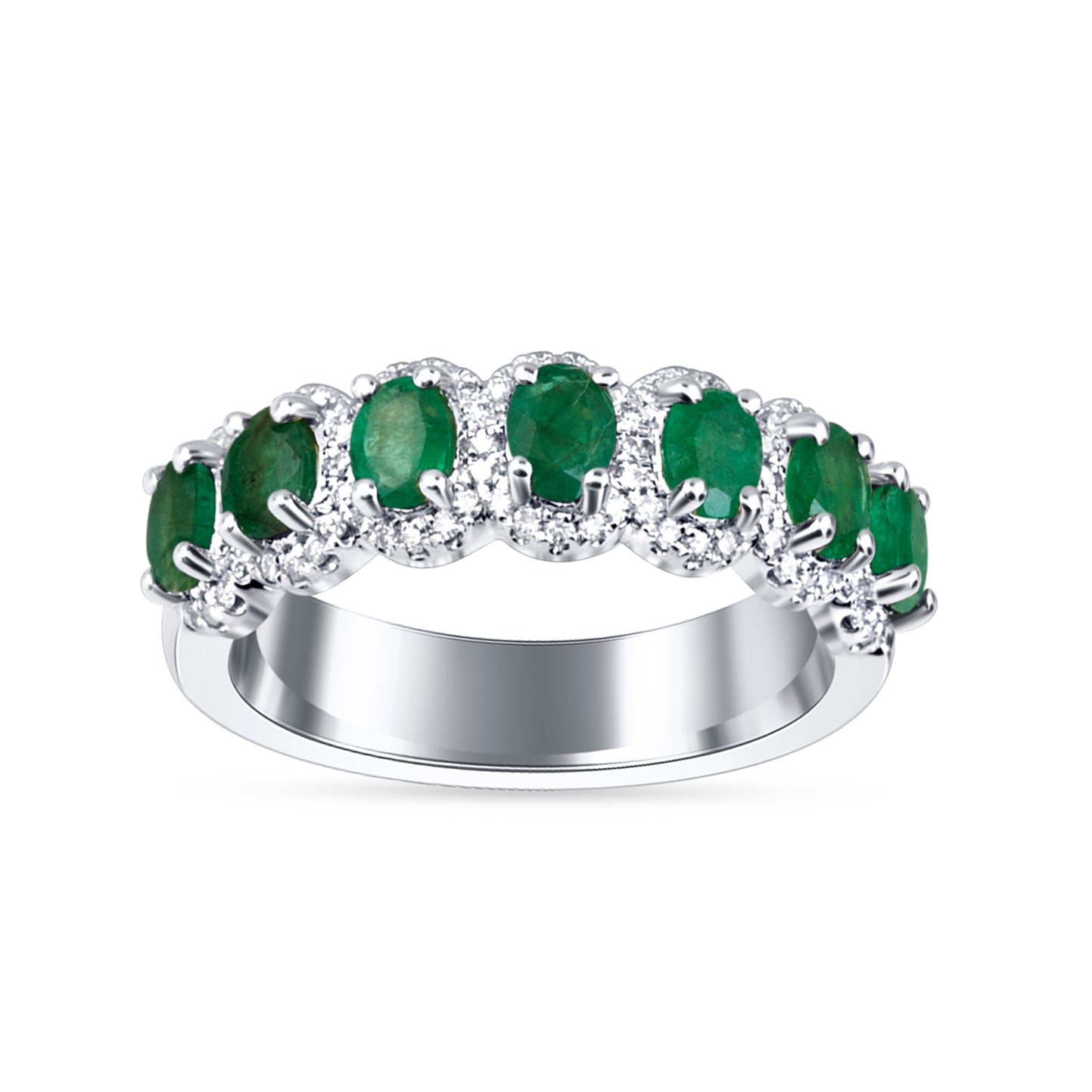 14K 0.24 Ct Diamond And Emerald Band