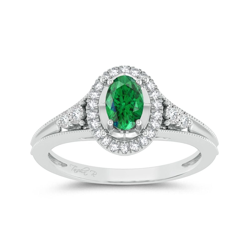 14K 0.10CT Diamond Emerald Ring