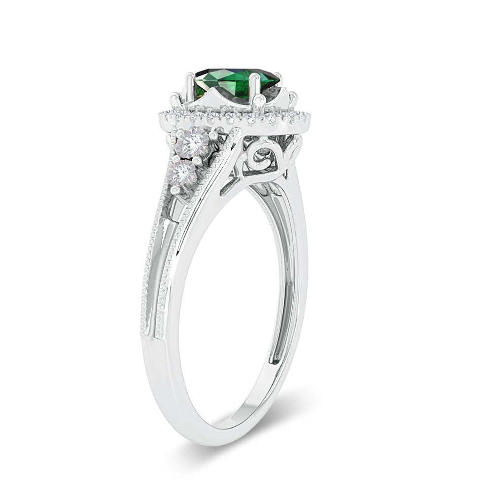 14K 0.10CT Diamond Emerald Ring
