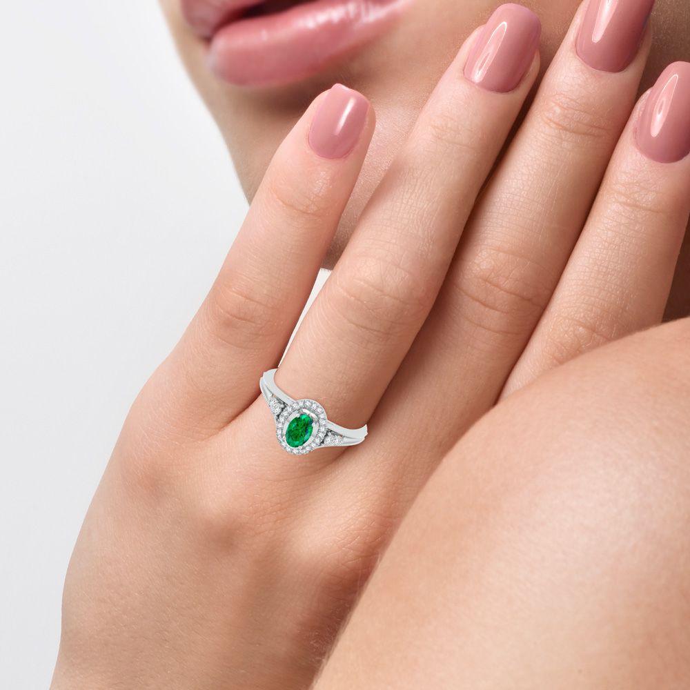 14K 0.10CT Diamond Emerald Ring
