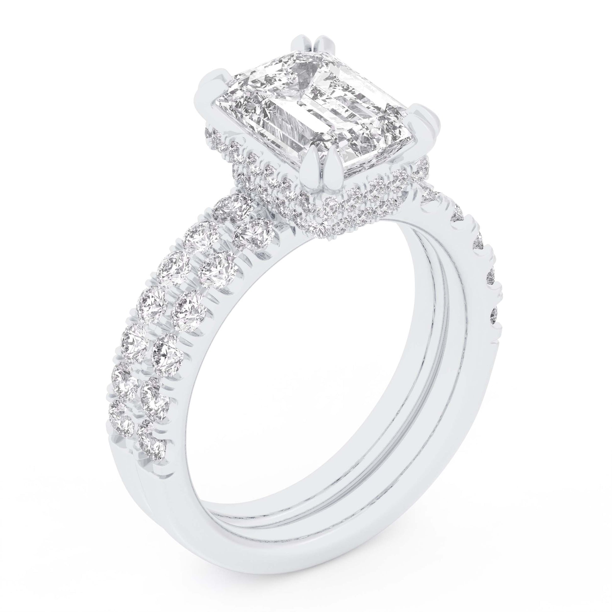 14K 4.46CT Certified Lab Grown Diamond Bridal Set Double Hidden Halo