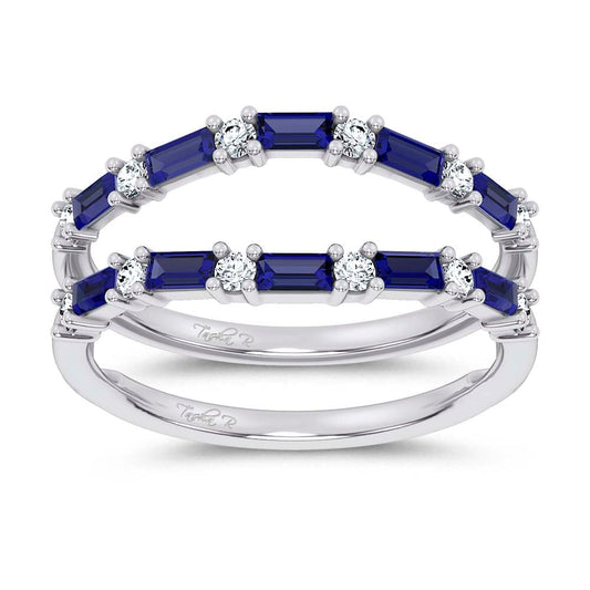 14K 0.58CT Natural Sapphire Ring Guard With 0.25CT Lab Grown Diamonds