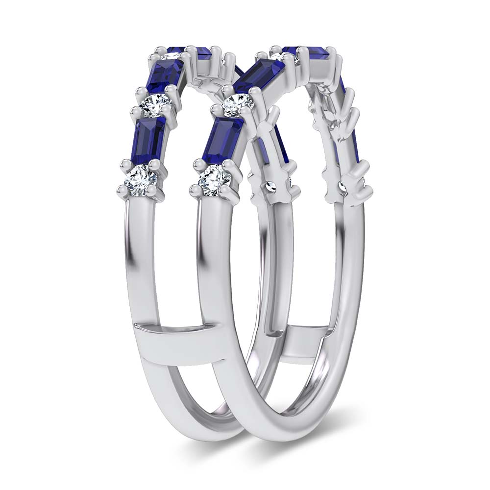 14K 0.58CT Natural Sapphire Ring Guard With 0.25CT Lab Grown Diamonds