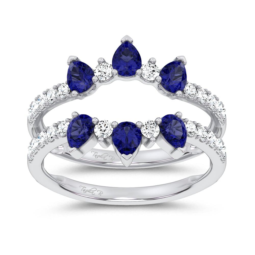 14K 1.14CT Natural Sapphire Ring Guard With 0.55CT Lab Grown Diamonds