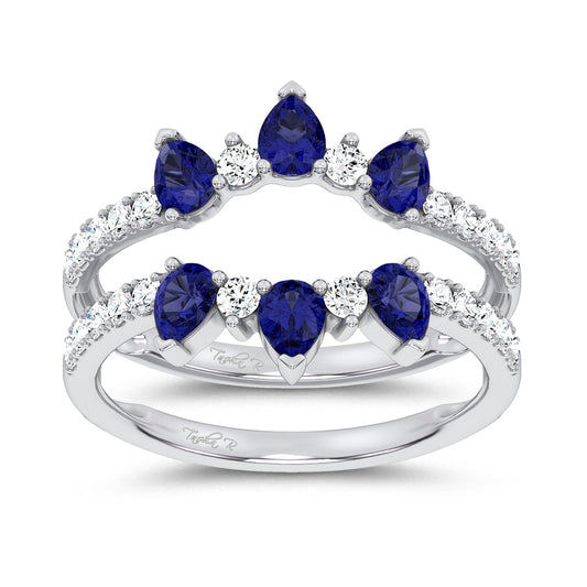 14K 1.14CT Natural Sapphire Ring Guard With 0.55CT Lab Grown Diamonds