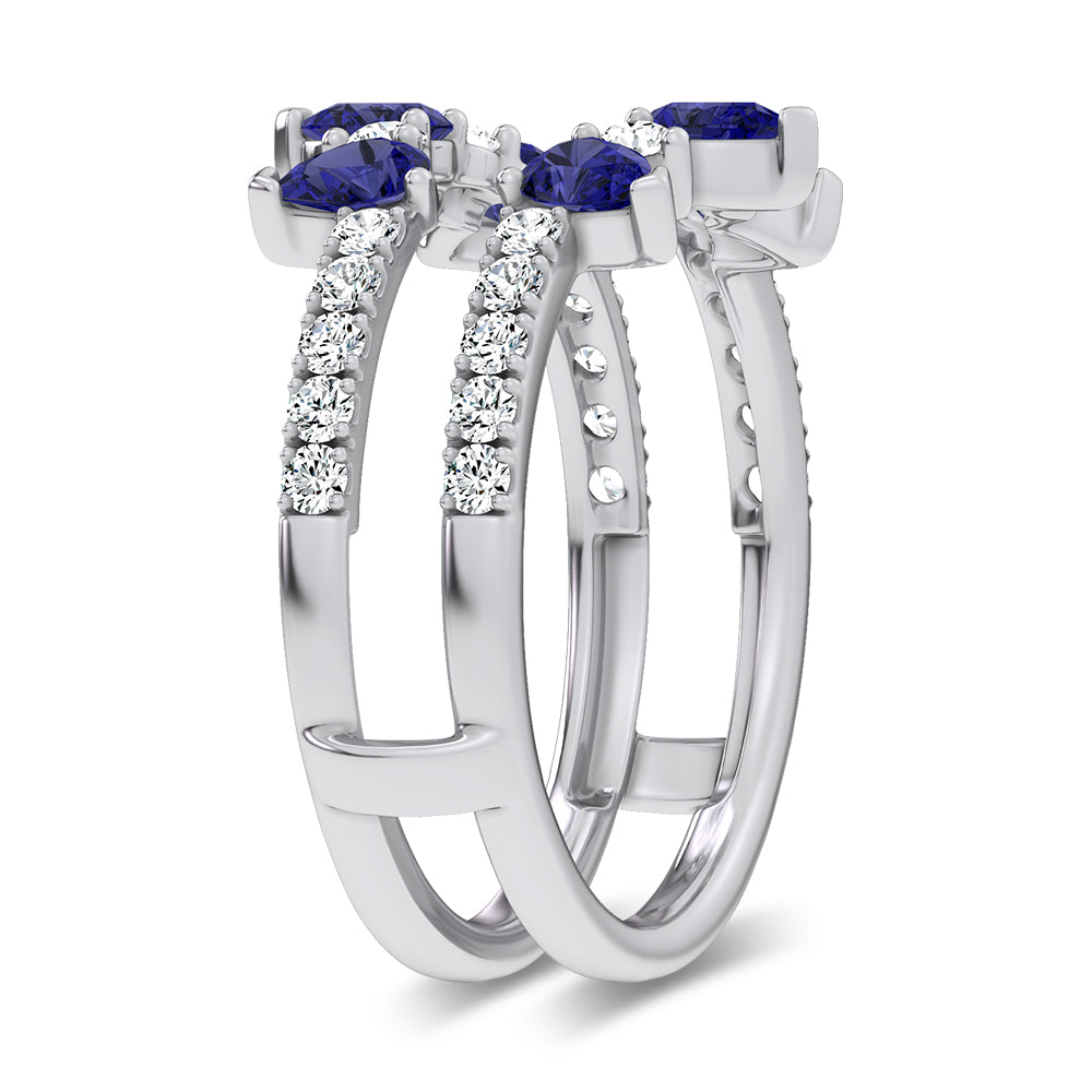 14K 1.14CT Natural Sapphire Ring Guard With 0.55CT Lab Grown Diamonds