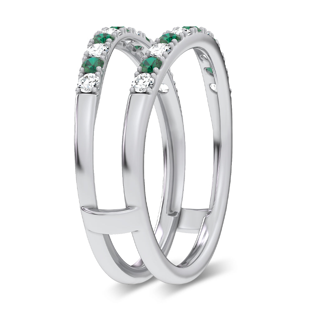 14K 0.58CT Natural Emerald Ring Guard With 0.25CT Lab Grown Diamonds