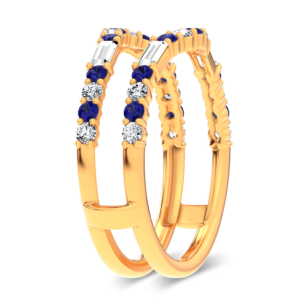 14K 0.37CT Natural Sapphire Ring Guard With 0.25CT Lab Grown Diamonds