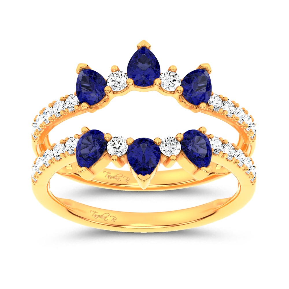 14K 1.14CT Natural Sapphire Ring Guard With 0.55CT Lab Grown Diamonds