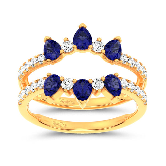 14K 1.14CT Natural Sapphire Ring Guard With 0.55CT Lab Grown Diamonds