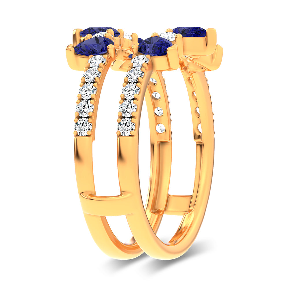 14K 1.14CT Natural Sapphire Ring Guard With 0.55CT Lab Grown Diamonds
