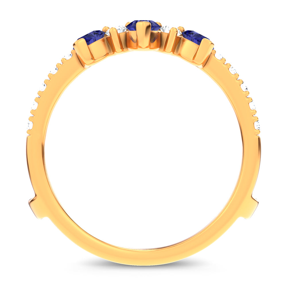 14K 1.14CT Natural Sapphire Ring Guard With 0.55CT Lab Grown Diamonds