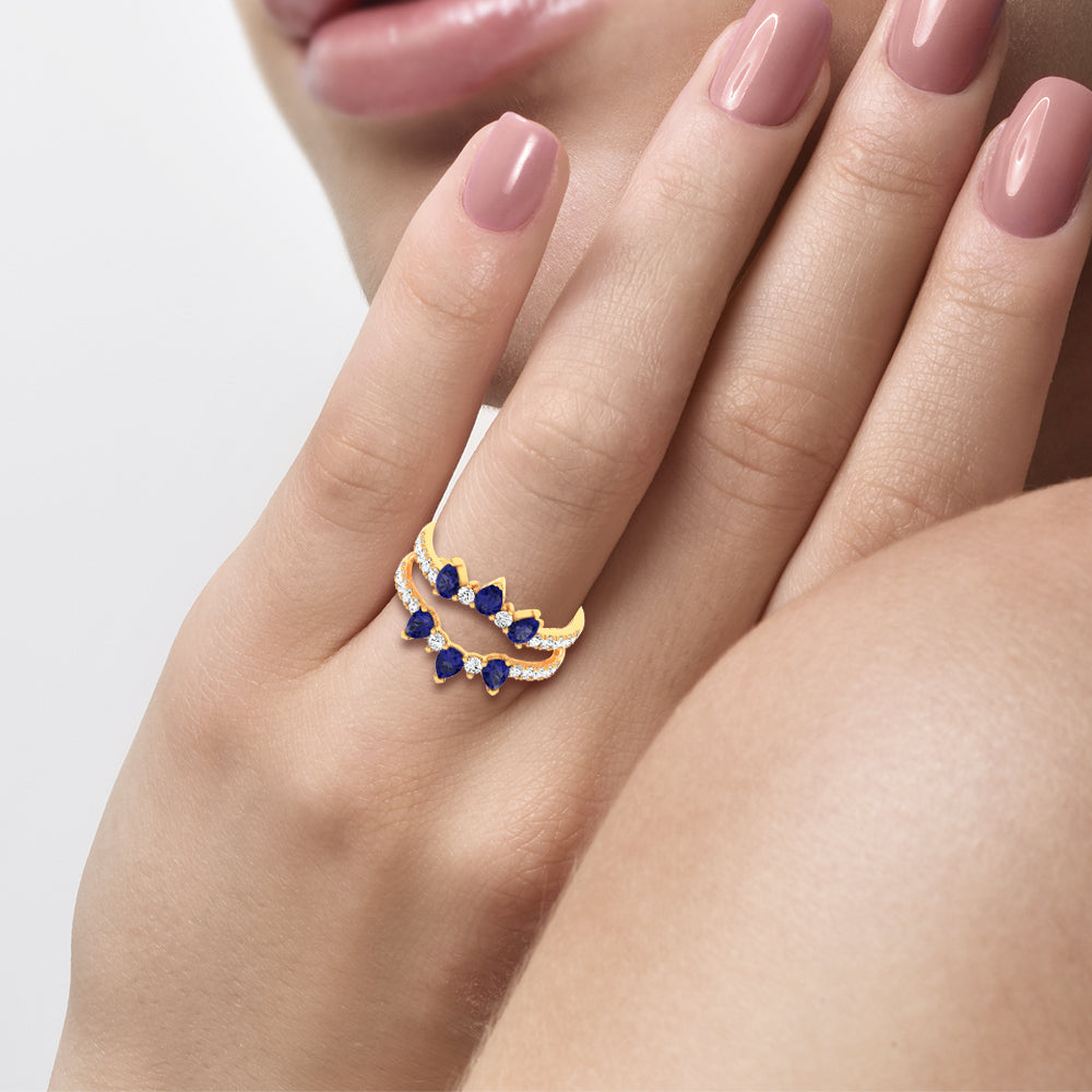 14K 1.14CT Natural Sapphire Ring Guard With 0.55CT Lab Grown Diamonds