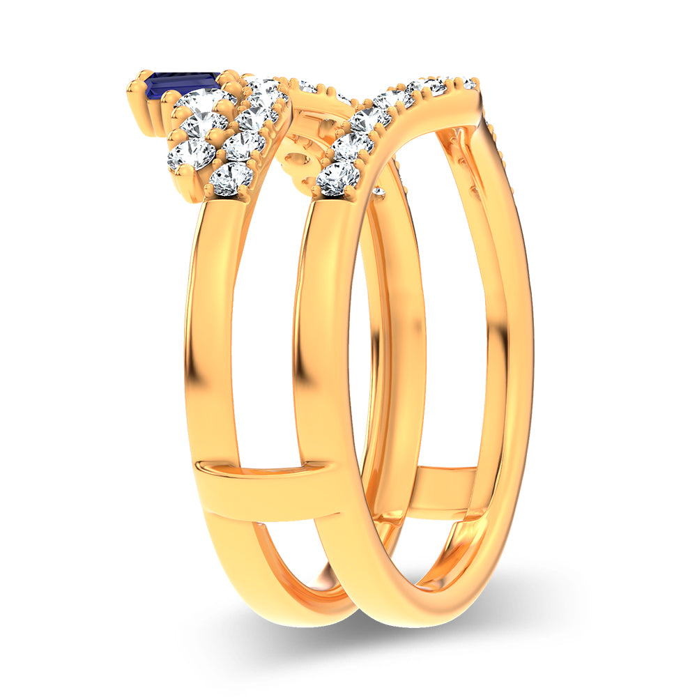 14K 0.12CT Natural Sapphire Ring Guard With 0.59CT Lab Grown Diamonds